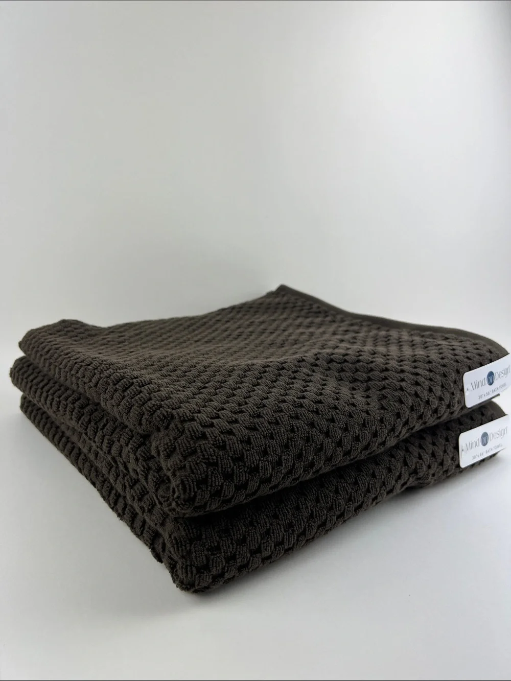 Mind On Design Bath Towels Dark Brown Waffle Design Soft Cotton 2 Pc NEW